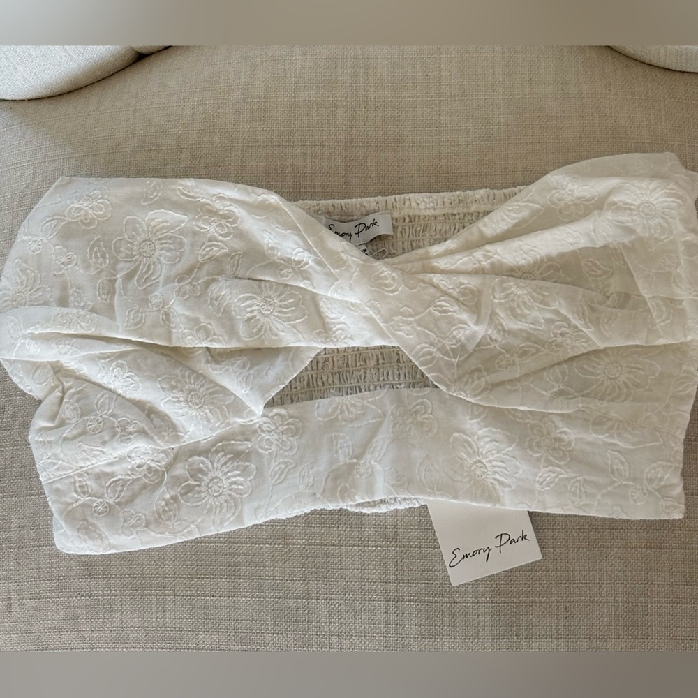 Emory Park White Floral Cut Out Bandeau Top - S